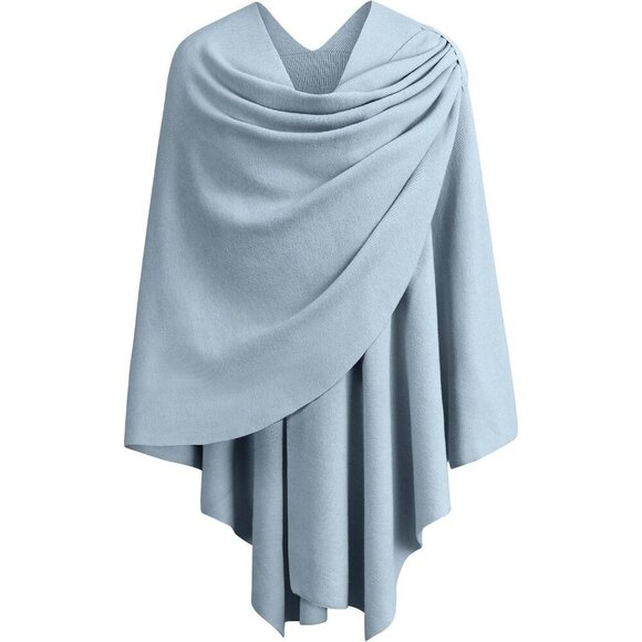 Accessories - Women's 1-blue Cross Front Poncho Sweater Wrap Knitted Elegant Shawls Cape